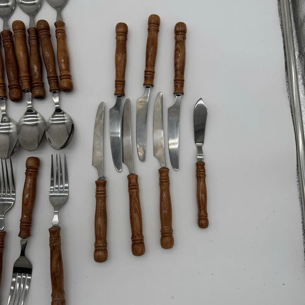 VTG Lifetime Cutlery Old Homestead Stainless Wood Handle Flatware Set 43‎ Pcs